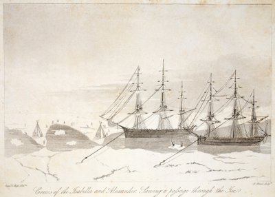 Bemanningen van de Isabella en Alexander zagen een doorgang door het ijs, illustratie uit 